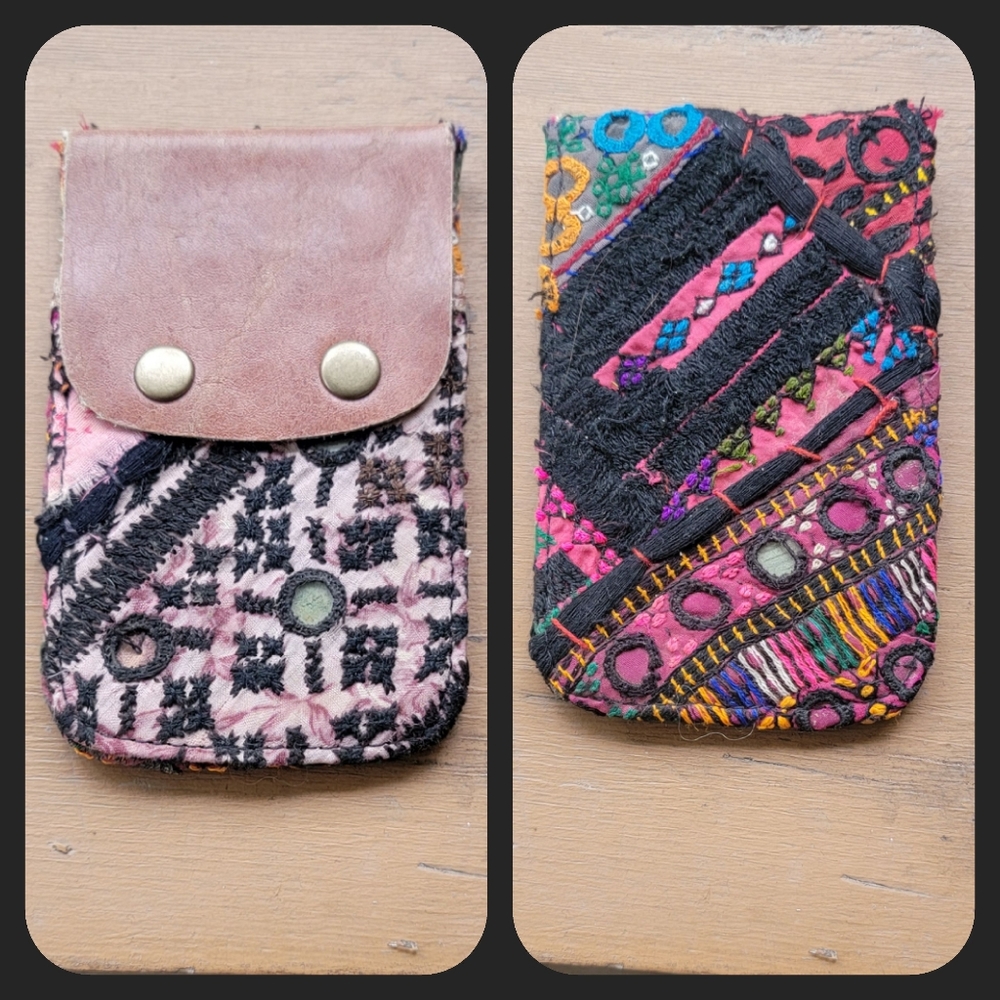 🍳🧠 Free People Boho Embroidered Repurposed vtg banjara hippie Wallet card case